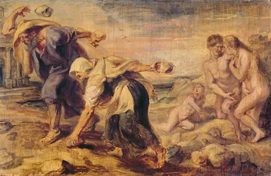 Deucalion and Pyrrha Repeople the World by Throwing Stones Behind Them